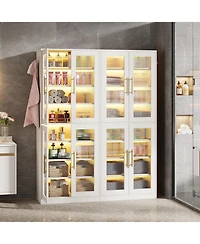 Tribesigns Bookcase with Doors and Led Light, 67-inch Tall Bookshelf 8-Tier Adjustable Shelves Hanging Hooks, Freestanding Storage Cabinet