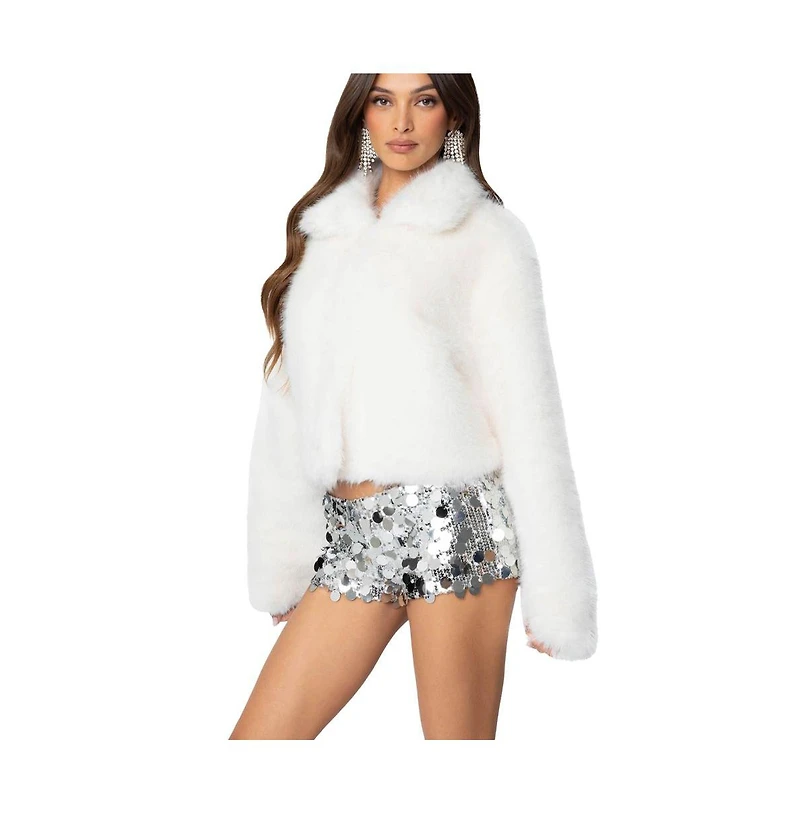 Edikted Womens Nathalie Cropped Faux Fur Jacket