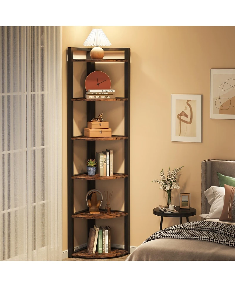 Tribesigns 70.9 Inch Tall Corner Bookshelf Small Bookcase Rustic Shelving Unit Storage Rack,6 Tier Shelf