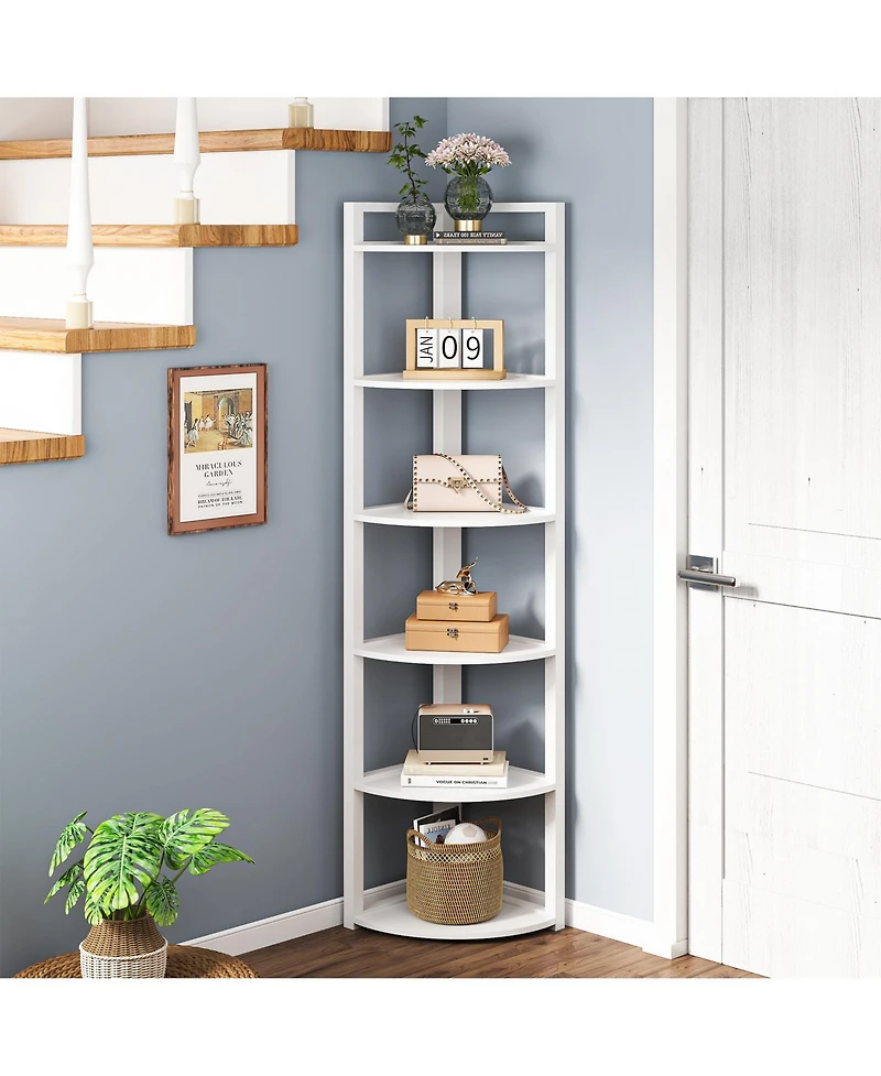 Tribesigns 70.9 Inch Tall Corner Bookshelf Small Bookcase Rustic Shelving Unit Storage Rack,6 Tier Shelf