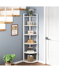 Tribesigns 70.9 Inch Tall Corner Bookshelf Small Bookcase Rustic Shelving Unit Storage Rack,6 Tier Shelf
