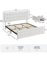 gaomon Bed Frame with Headboard and 4 Storage Drawers, Platform Bed Frame Square Stitched Button Tufted
