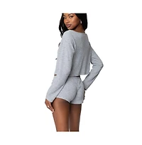 Edikted Womens Teddy Waffle Shorts
