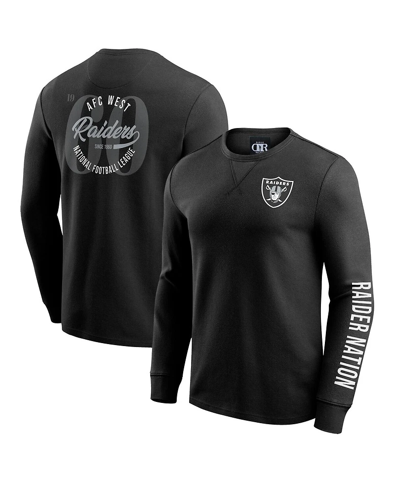 Fanatics Men's Black Las Vegas Raiders Washed Waffle-Knit Long Sleeve T-Shirt