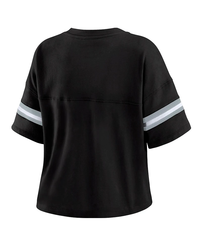 Wear by Erin Andrews Women's Black Las Vegas Raiders Color Block Boxy Modest Crop V-neck T-shirt