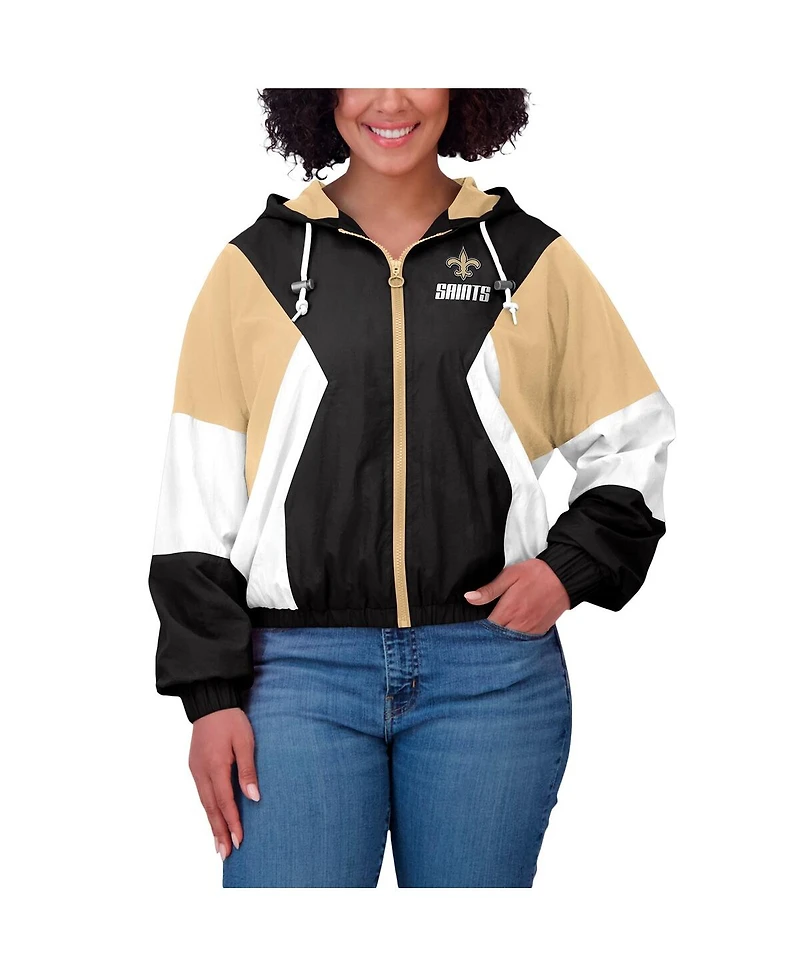 Wear by Erin Andrews Women's Black New Orleans Saints Color Block Full-zip Windbreaker Jacket