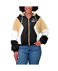 Wear by Erin Andrews Women's Black New Orleans Saints Color Block Full-zip Windbreaker Jacket