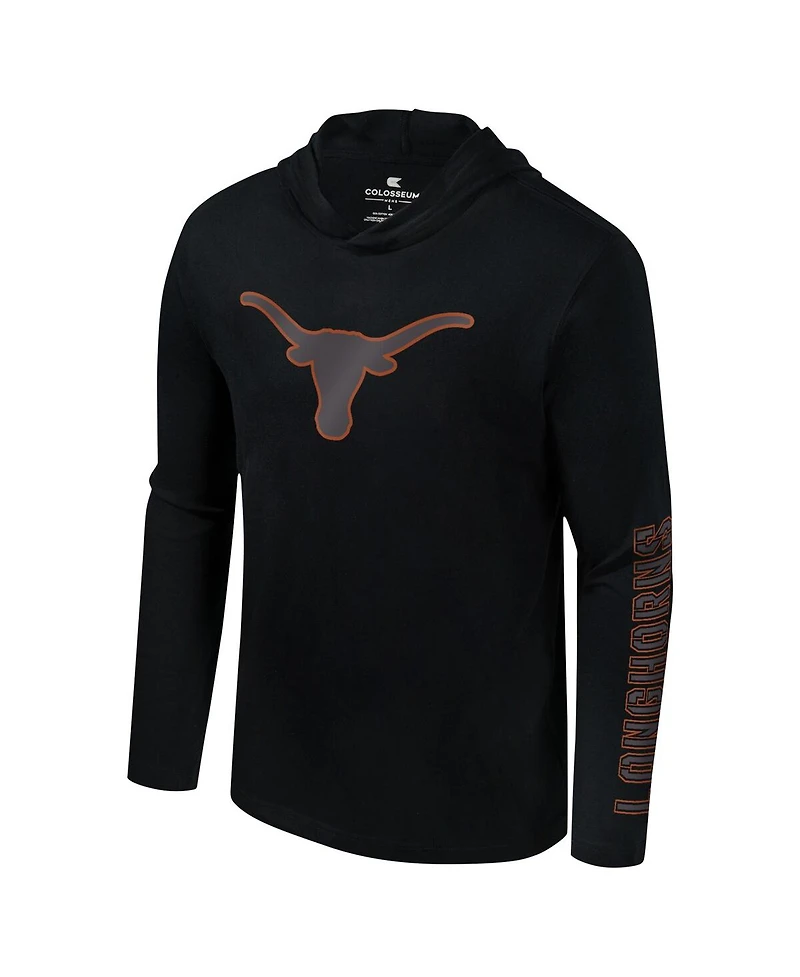 Colosseum Men's Black Texas Longhorns Color Pop Active Blend 2-Hit Long Sleeve Hooded T-Shirt