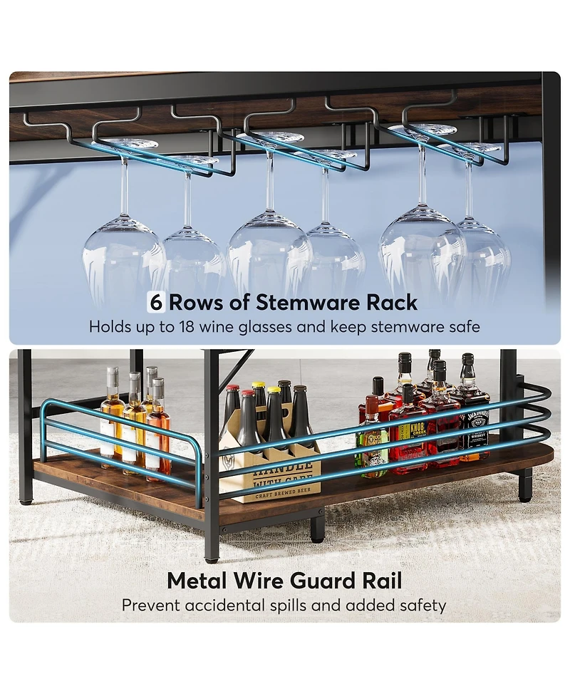 Tribesigns 3 Tier Liquor Bar Table with Storage Shelves and Wine Glasses Holder,L-Shaped Home Bar Unit