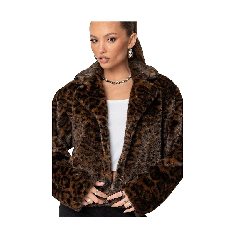 Edikted Womens Lady Leopard Faux Fur Jacket