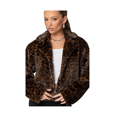 Edikted Womens Lady Leopard Faux Fur Jacket