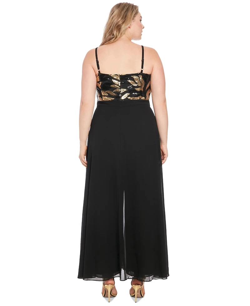 London Times Plus Sequined Overlay Jumpsuit