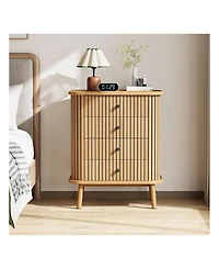 4 Drawer Dressers, Chest Of Drawers For Bedroom, Nightstand, Spacious Storage Boho Wicker Dresser With Matte Black Handles And Wood Legs For Living Ro