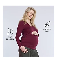 Motherhood Maternity V-Neck Side-Ruched Long Sleeve Tee