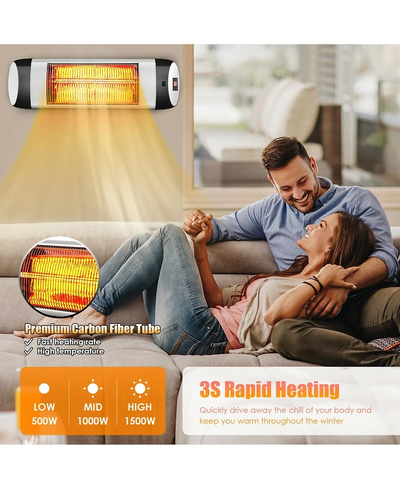 Gymax Wall-Mounted Electric Heater Patio Infrared Heater W/ Remote Control