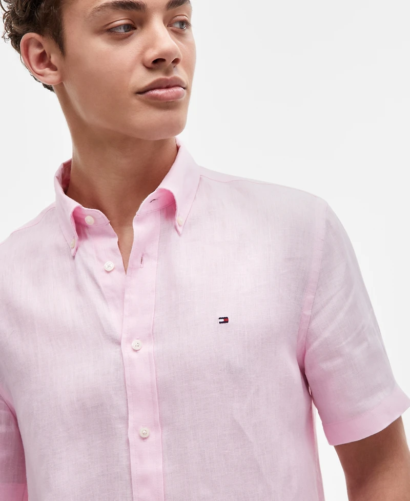 Tommy Hilfiger Men's Short-Sleeve Pigment-Dyed Linen Button-Front Shirt