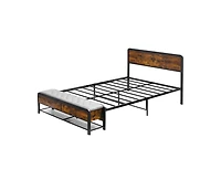 gaomon Queen Size Metal Bed Frame with Rounded Corners, Platform Frame with Storage Bench, Double Bed Frame for Bedroom, No Box Spring Required