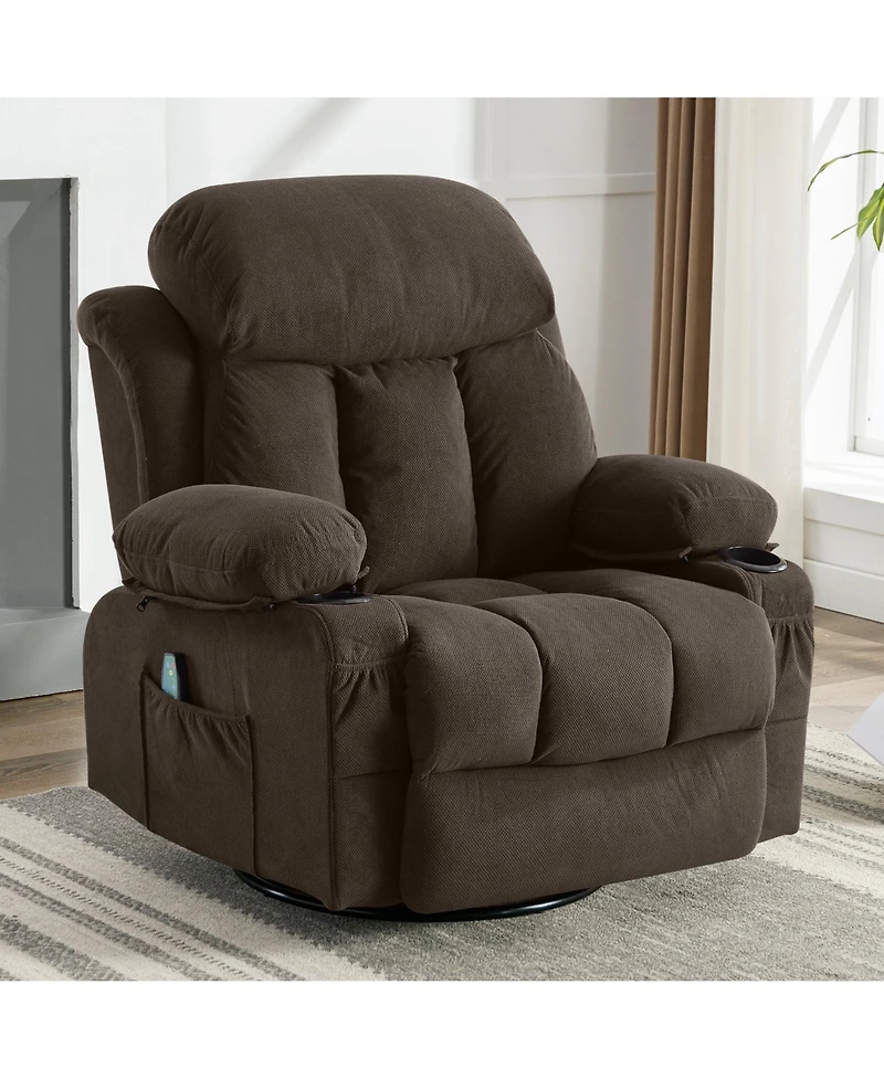 Swinging Recliner Massage Heated Sofa with Usb and 2 Cup Holders