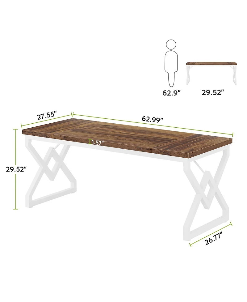 Tribesigns Large Office Computer Desk with Extra Thick Wooden Tabletop and Metal Frame, 63 Inch Executive Desk for Home Office