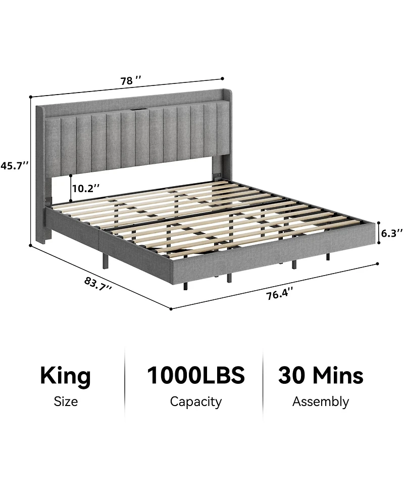 gaomon King Size Floating Bed Frame with Led Lights
