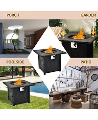 Givimo 32 Inch Propane Fire Pit Table Square Tabletop with Lava Rocks Cover 50000 Btu