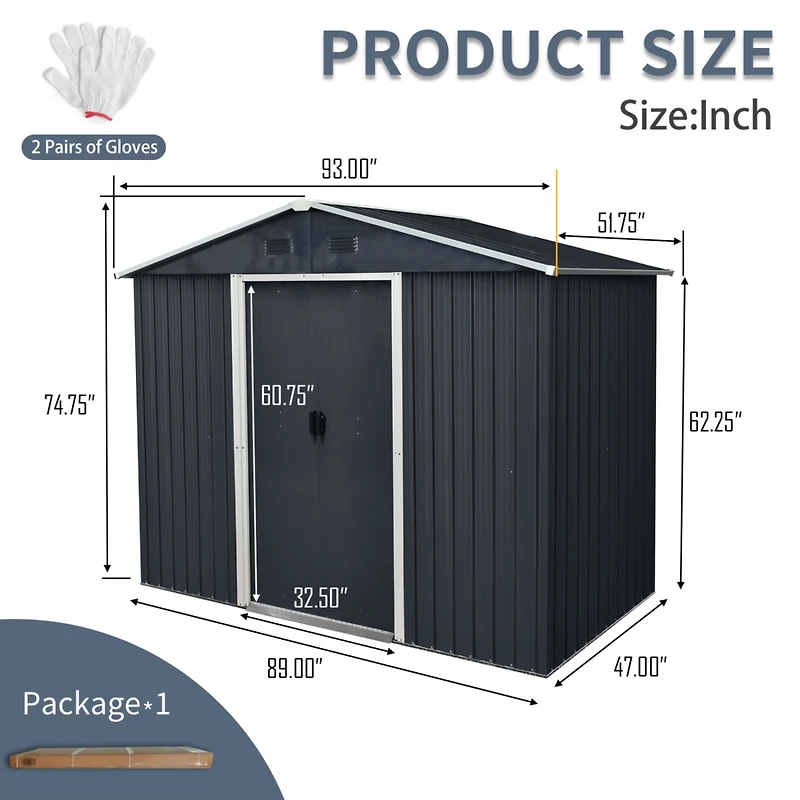 Streamdale 8ft x 4ft Metal Storage Shed with Sliding Door (Black/White)