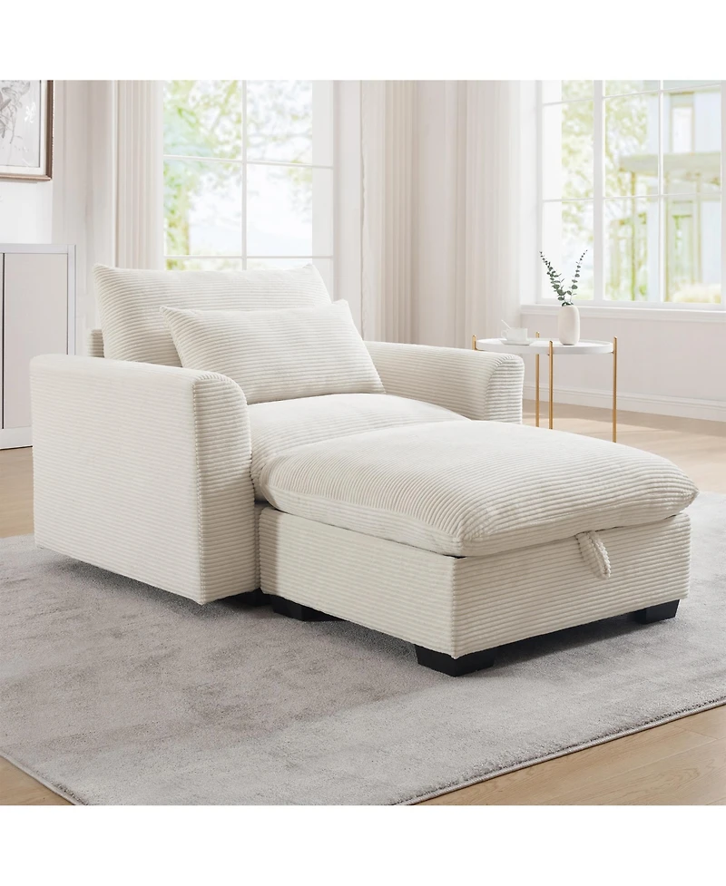 Streamdale Furniture Beige Corduroy Sofa Couch, Modular Couch with Storage Ottoman, Couch Deep Seat Couches for Modern Living Room/Apartment/Office