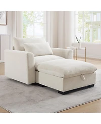 Streamdale Furniture Beige Corduroy Sofa Couch, Modular Couch with Storage Ottoman, Couch Deep Seat Couches for Modern Living Room/Apartment/Office