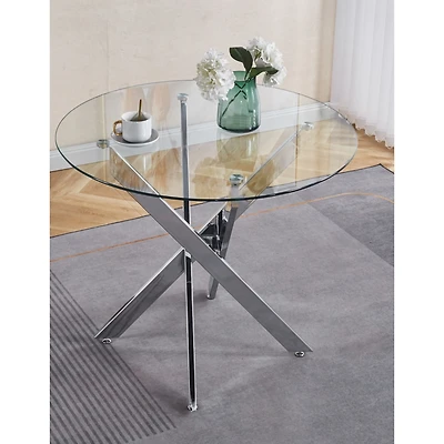 Streamdale Modern Glass Dining Table with Metal Cross Legs
