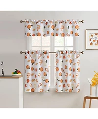Kate Aurora 3 Piece Thanksgiving Autumn Harvest Pumpkins & Leaves Kitchen Curtain Tier & Valance Set