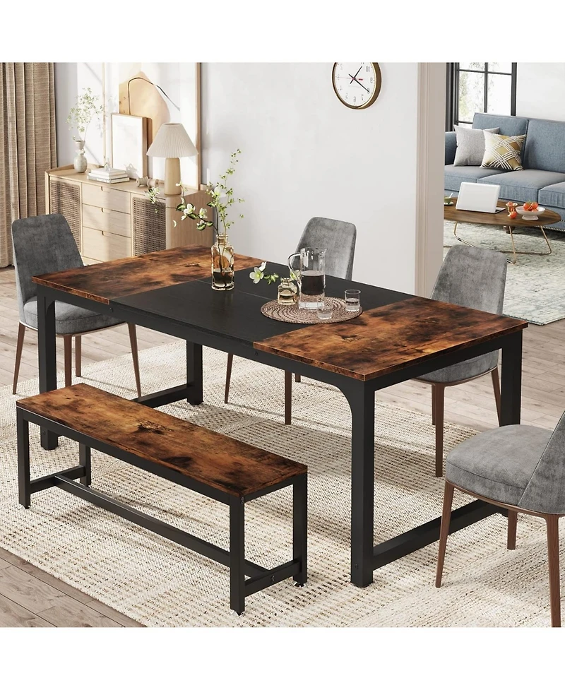 Tribesigns 71"x31.5" Dining Table, Industrial for 6-8 Person, Rectangular Dinner Table for Dining Room Kitchen Living Room, with Heavy Duty Metal Legs