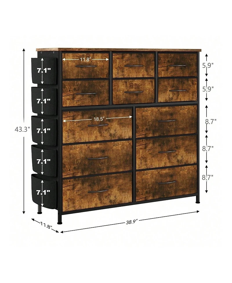 Dresser For Bedroom With 12 Drawer, Dressers & Chests Of Drawers Hallway, Entryway, Storage Organizer Unit Fabric, Sturdy Metal Frame, Wood T