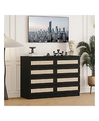 8 Drawer Double Dresser For Bedroom, Rattan Chest Of Dressers