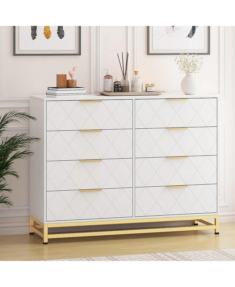 gaomon 8 Drawer Dresser For Bedroom With Deep Drawers, Wide Chest Of Drawers With Metal Handles, Large Floor Wood Storage Dresser Modern Dresser