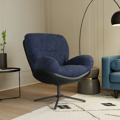 360° Swivel Accent Chair, Modern Chenille Lounge Chair with Faux Leather and Black Metal Base Frame, Comfortable Reading Chair for Small Spaces,