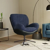360° Swivel Accent Chair, Modern Chenille Lounge Chair with Faux Leather and Black Metal Base Frame, Comfortable Reading Chair for Small Spaces,