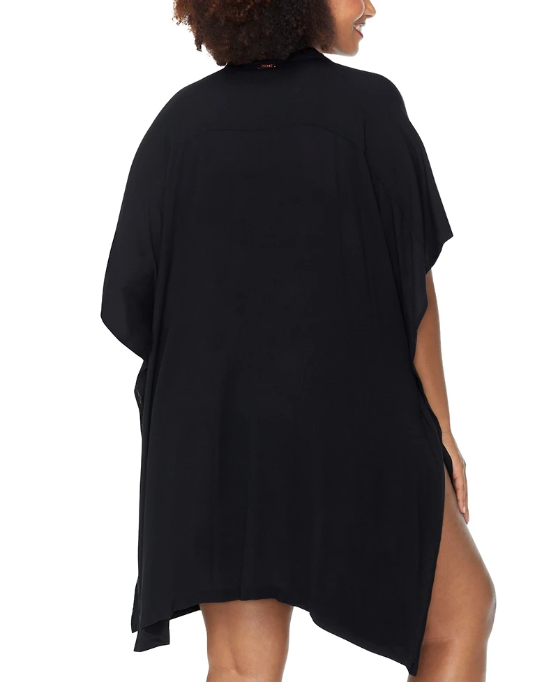 Raisins Curve Trendy Plus Vacay Button-Front Cover-Up Shirt
