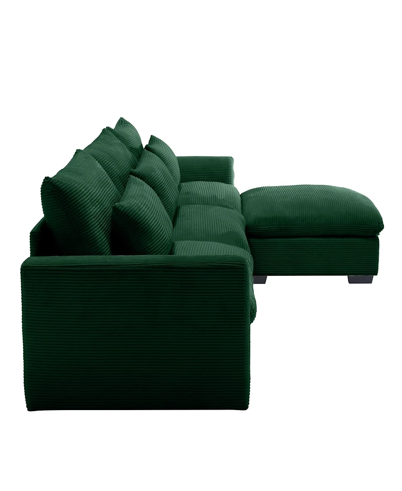 Streamdale Furniture Corduroy Sectional Sofa, L Shaped Couch with Storage Footstool and 3 Pillow, Sectional Couch for Living Room Apartment, Green