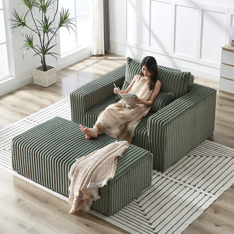 Streamdale Corduroy Sofa Chair with Removable Footrest, Indoor Sleeper