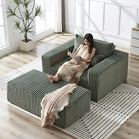 Streamdale Corduroy Sofa Chair with Removable Footrest, Indoor Sleeper