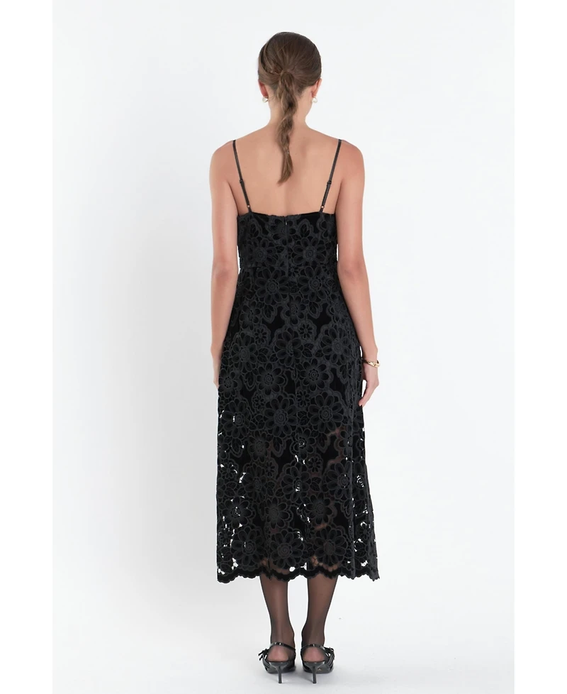 endless rose Women's Velvet Lace Midi Dress