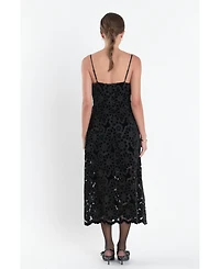 endless rose Women's Velvet Lace Midi Dress