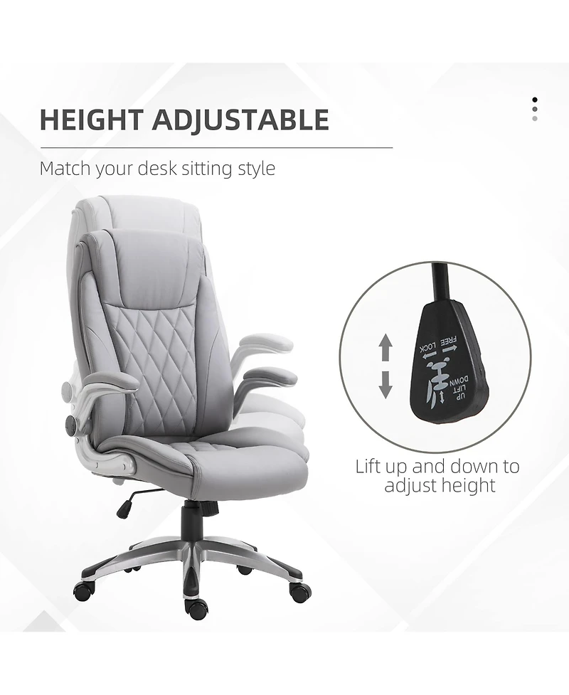 Vinsetto High Back 360 Swivel Ergonomic Home Office Chair with Flip Up Arms, Faux Leather Computer Desk Rocking Chair, Grey