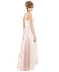 Alfred Sung Women's Strapless Satin High Low Dress with Pockets