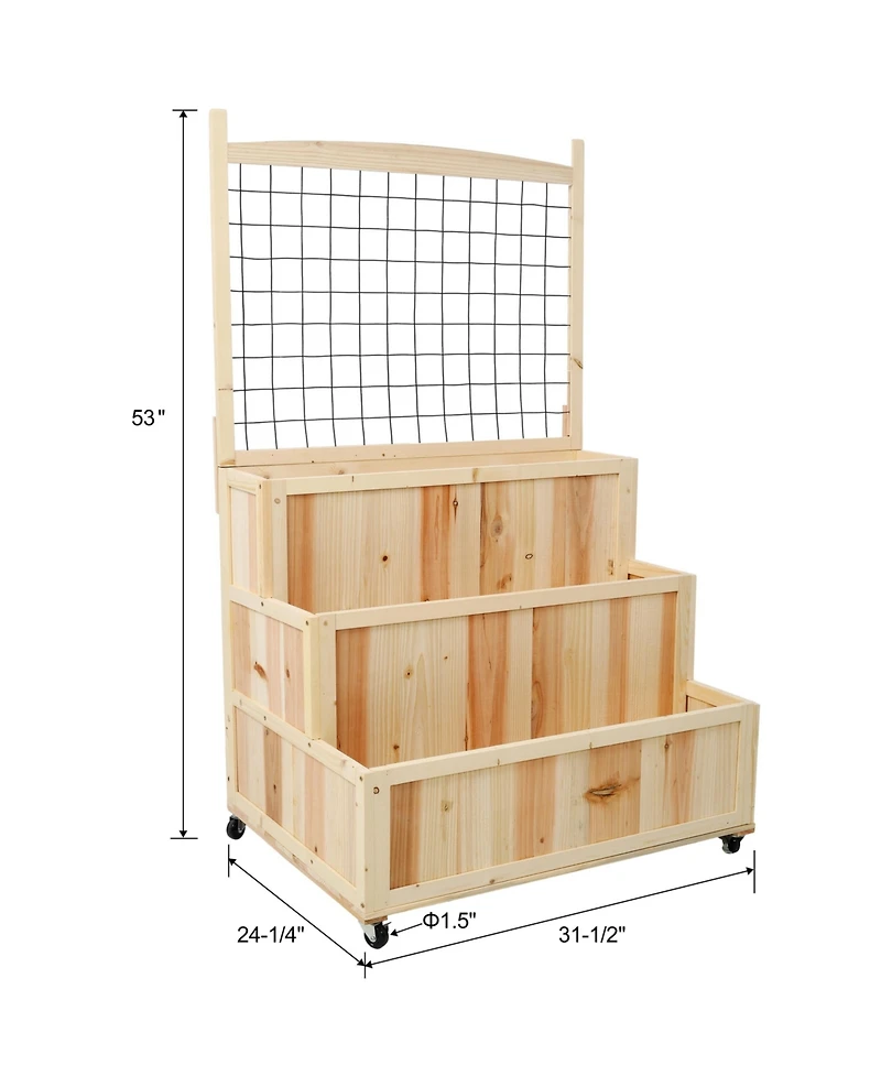 Streamdale 3-Tier Elevated Garden Trellis, Vertical Planter on Wheels