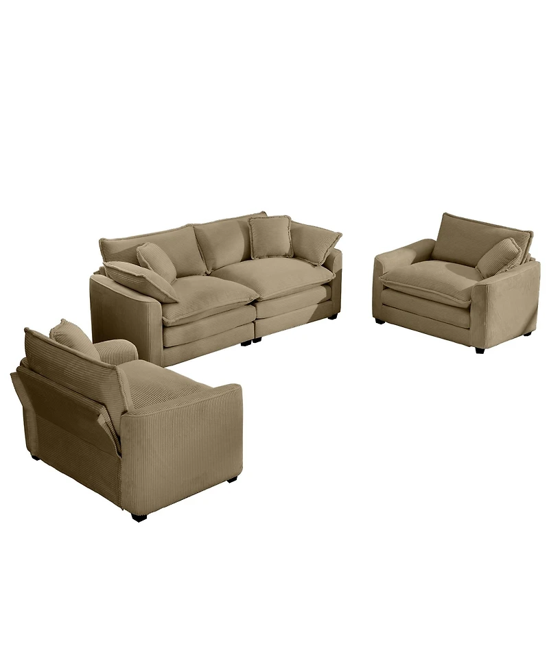 Streamdale Furniture Warm and Cozy Sofa Set with Soft Cushions and Pillows, Home Theater Style Sofa Set Consisting of One 2-Seater Sofas and Two Singl