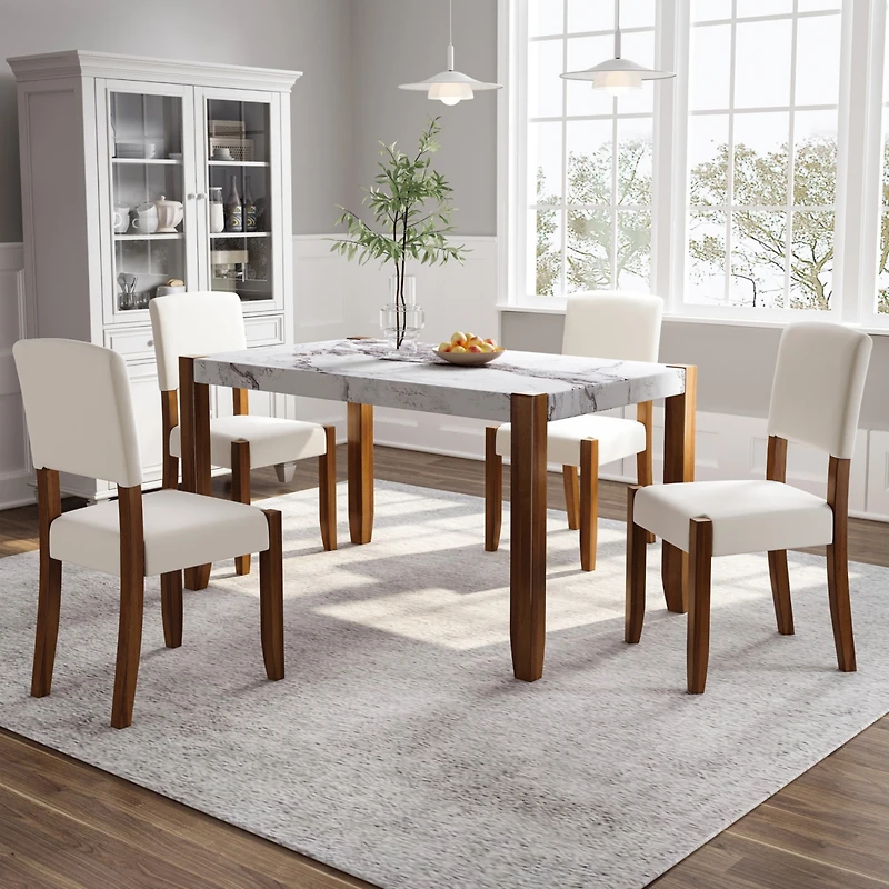 Streamdale Modern 4-Person Dining Set with Faux Marble Table