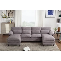 Streamdale U-Shaped Modular Sofa Couch with Waist Pillows and Chaise Lounge (Gray, Terrycloth)