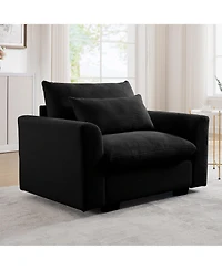 Streamdale Furniture Black Corduroy Deep Seat Single Sofa Accent Chair,Deep Seat Couch with Waist Pillow for Living Room/Apartment/Office