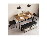 gaomon Dining Table with Benches, Kitchen Set for 4, Room Upholstered Bench and Square Stools, Metal Wood
